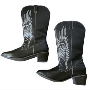 Western Style Embroidered Black Boots 39